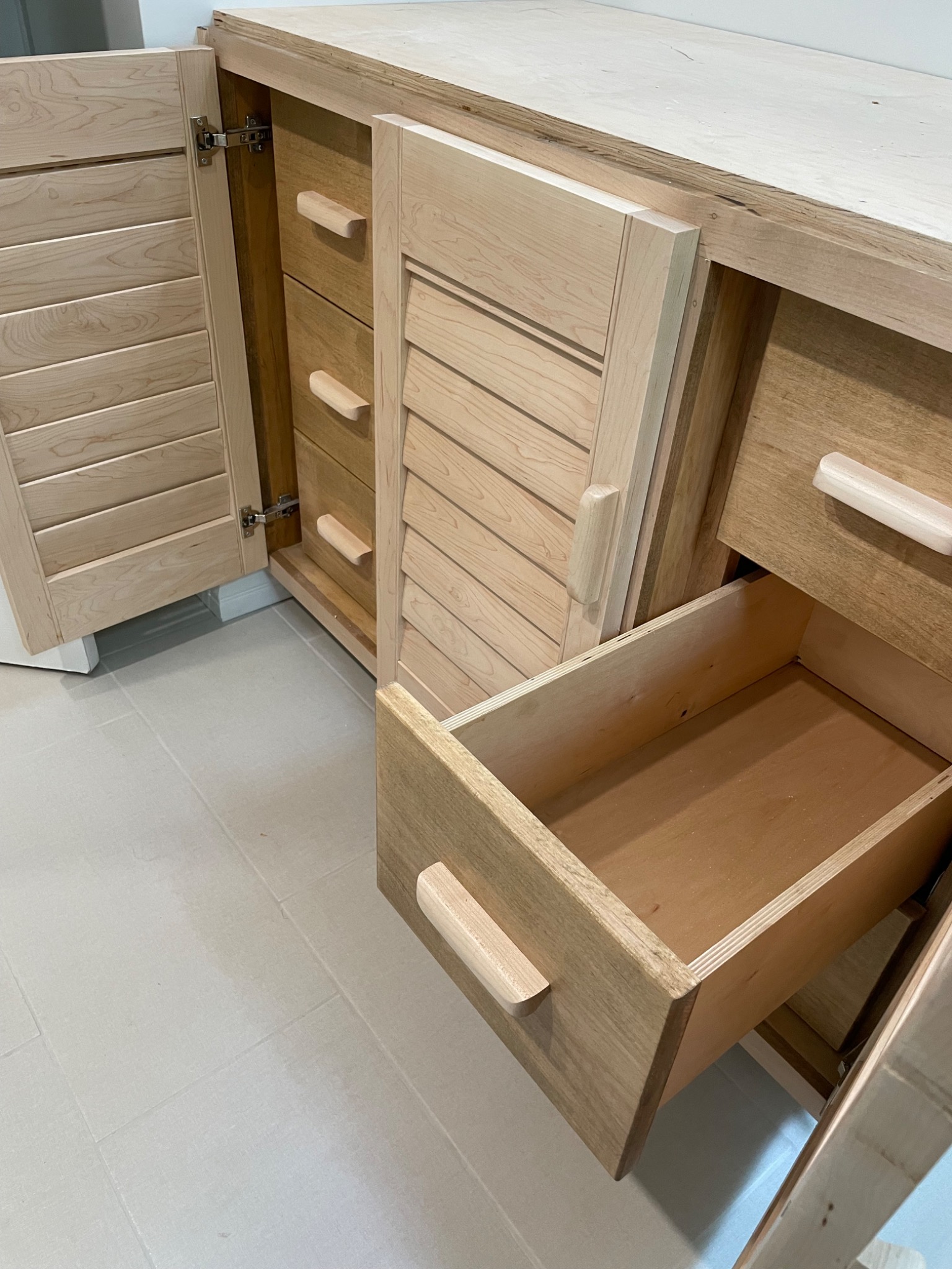 Open drawer in custom vanity