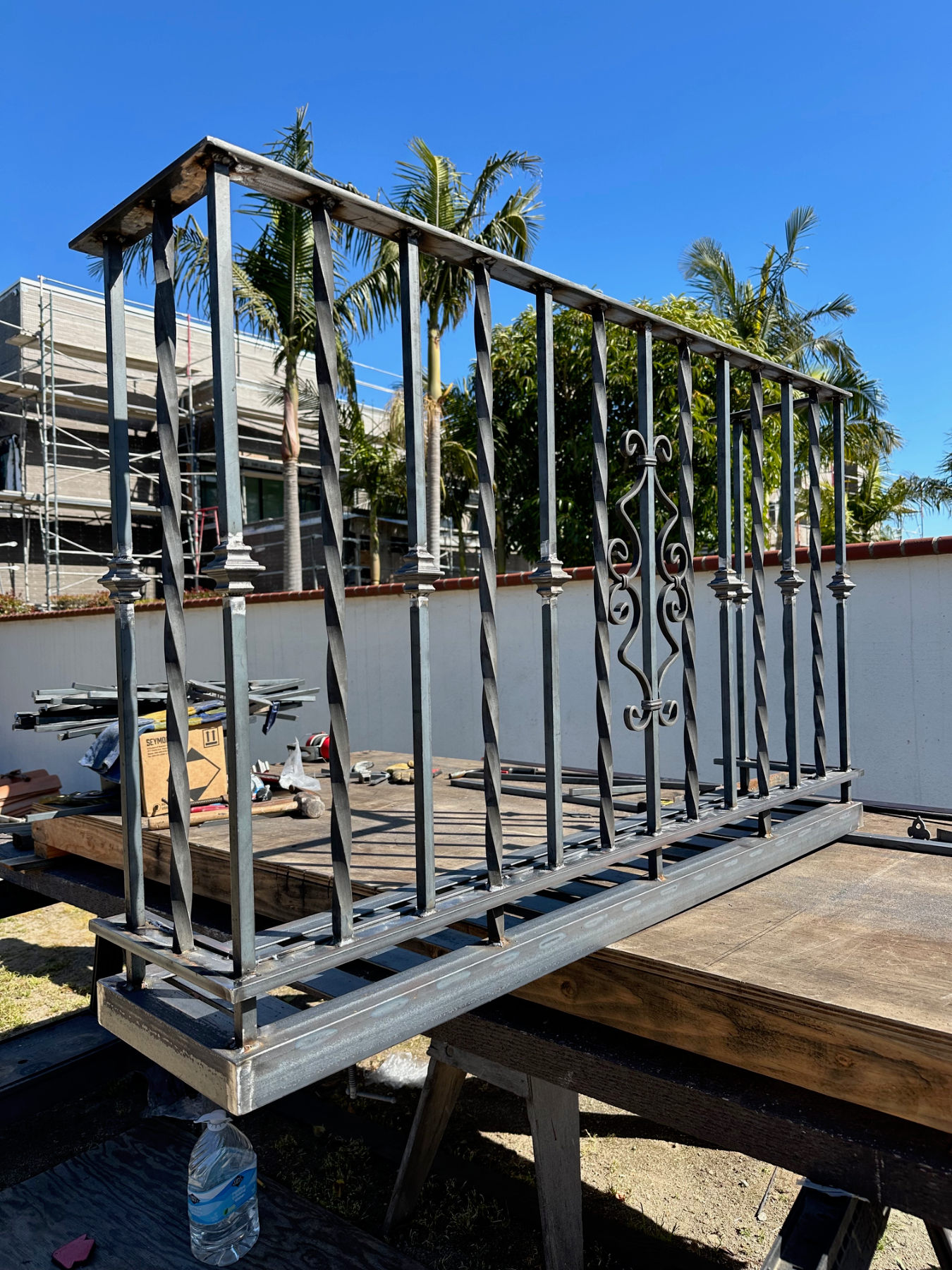 Fabricated balcony at an angle